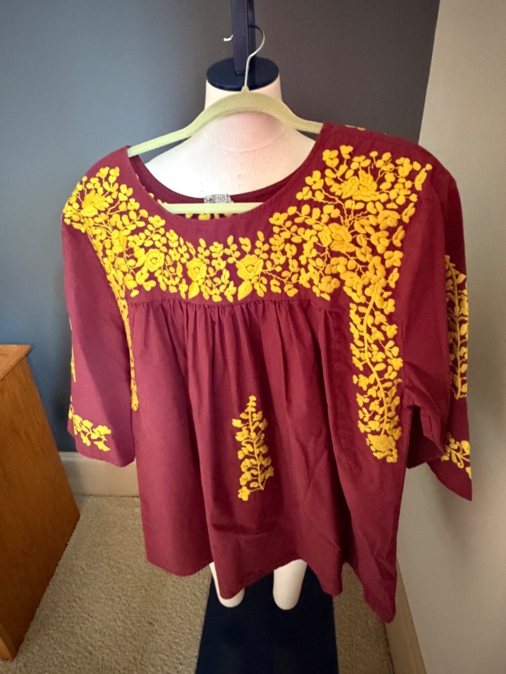 Spirit Dress Maroon Yellow Embroidered Boho Tailgate Blouse XXL
